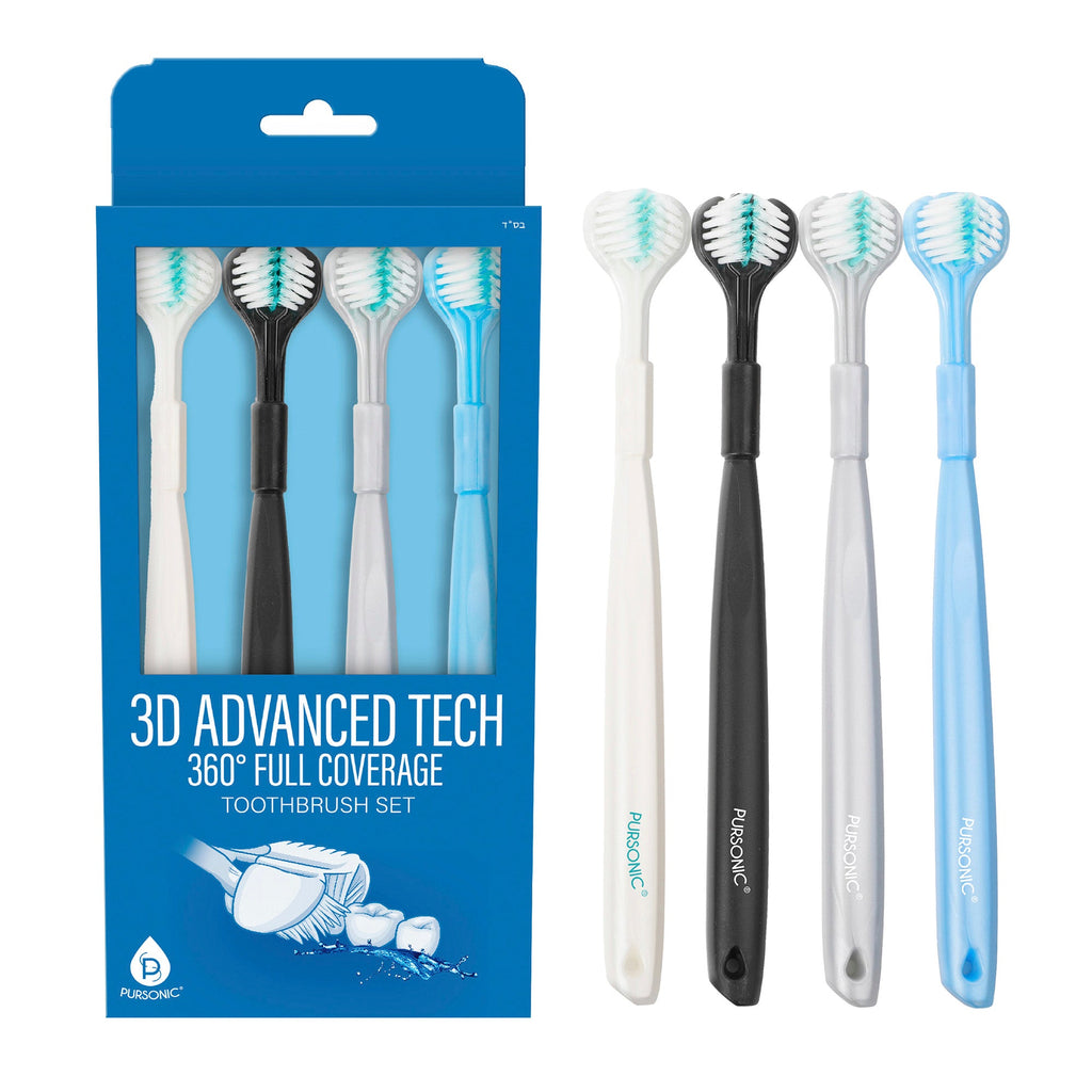 Four-pack of Pursonic 3D advanced tech toothbrushes in assorted colors with 3-sided heads — view 5