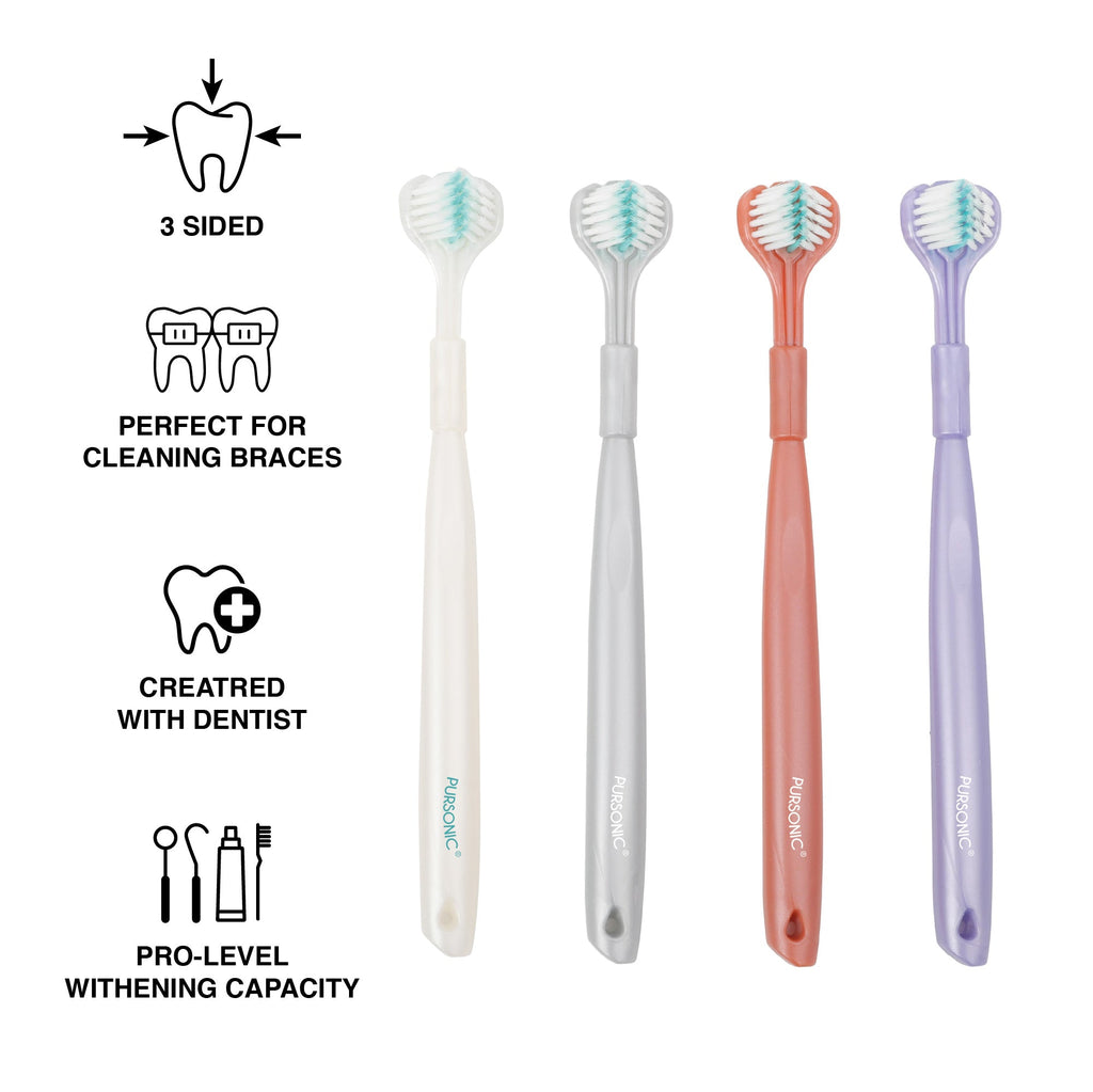 Four-pack of Pursonic 3D advanced tech toothbrushes in assorted colors with 3-sided heads — view 2