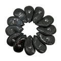 Black PU leather twelve piece golf club cover set with a textured litchi finish