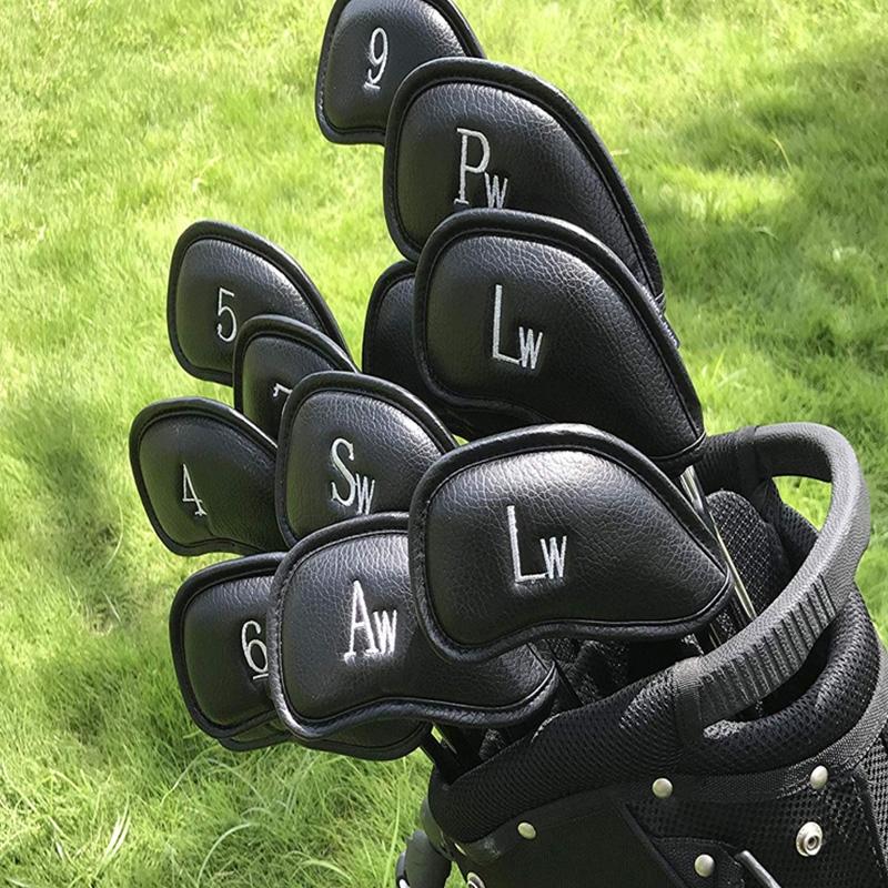 Black PU leather twelve piece golf club cover set with a textured litchi finish — view 4