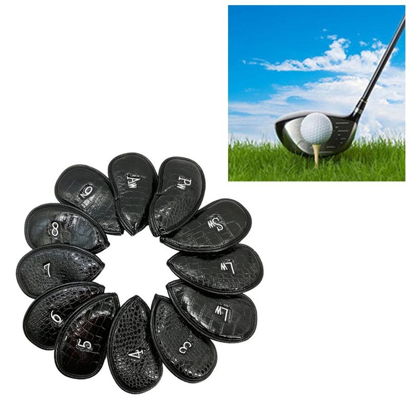 Black PU leather twelve piece golf club cover set with a textured litchi finish — view 5