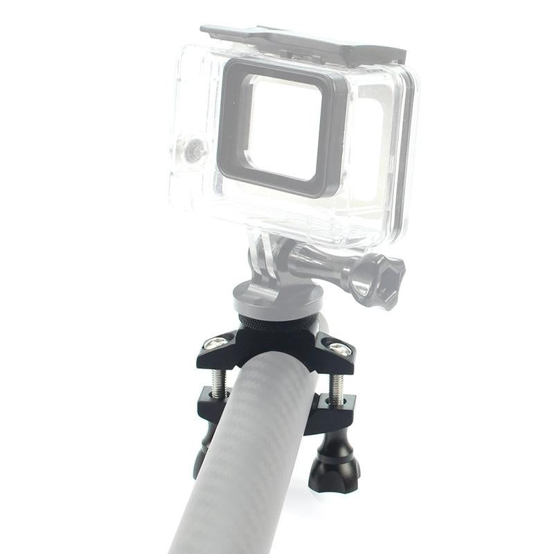 Aluminum sport camera bike holder bracket attached to bicycle handlebars with adjustable rotation mechanism — view 5