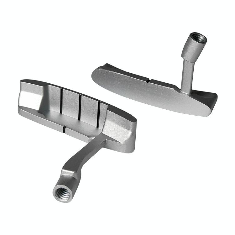 Silver zinc alloy kids golf putter head with a compact single-sided practice face design — view 2