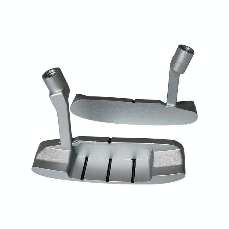Silver zinc alloy kids golf putter head with a compact single-sided practice face design — view 3
