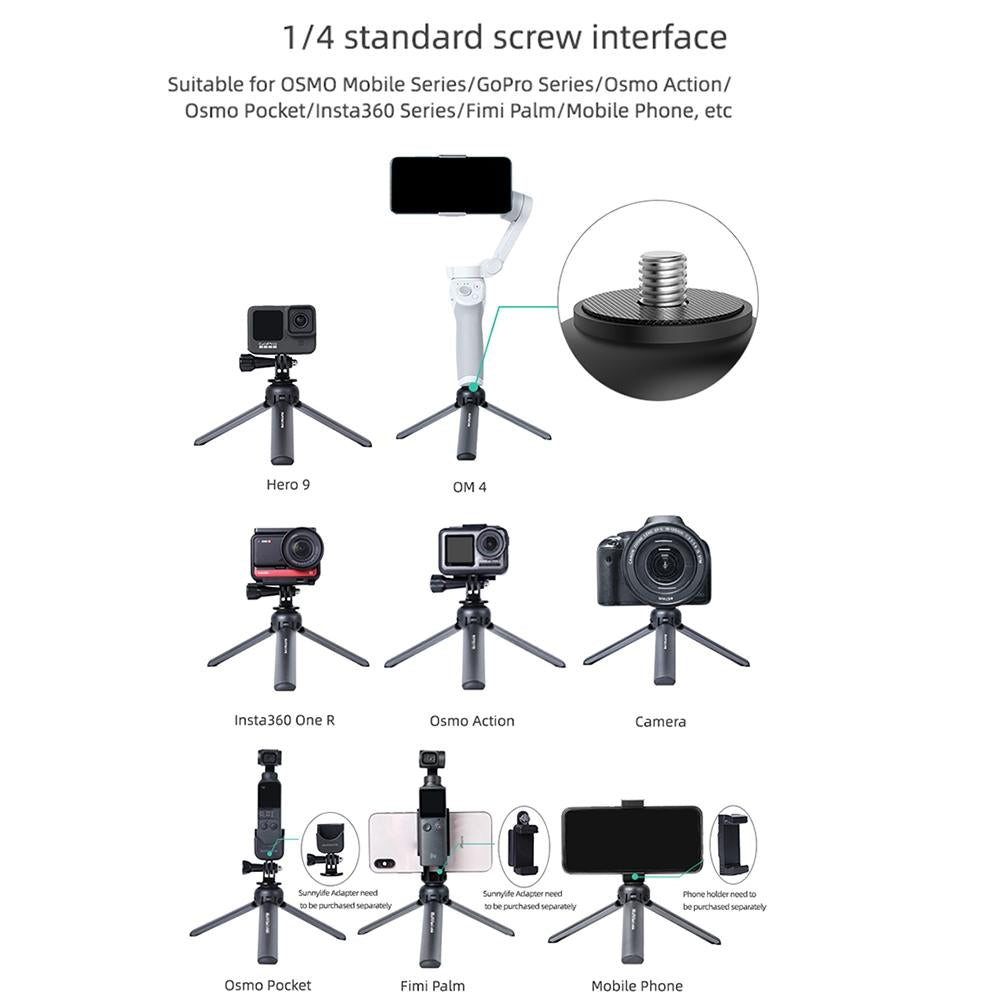 Aluminum alloy mini tripod stand for action cameras with anti-slip feet and standard screw mount — view 3