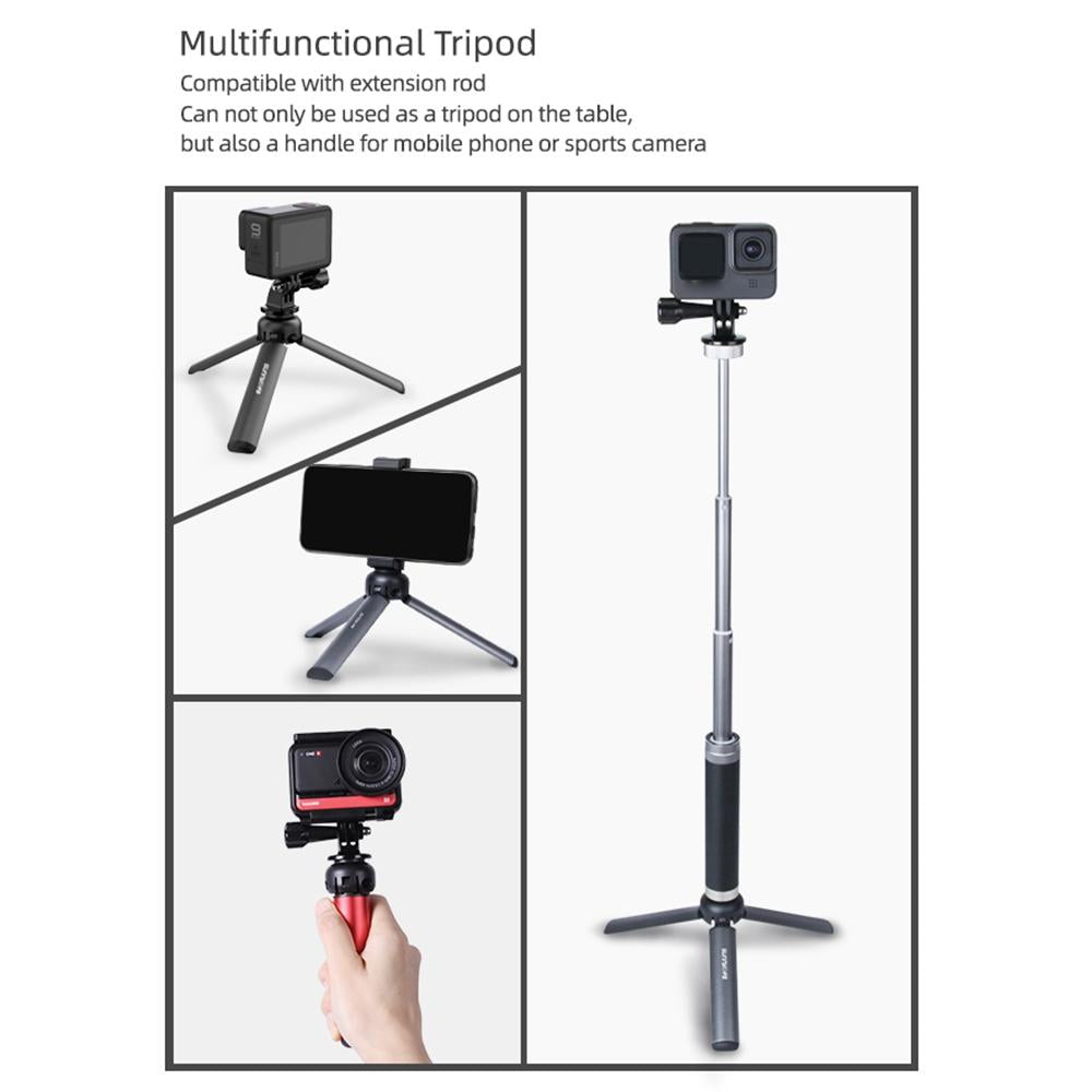 Aluminum alloy mini tripod stand for action cameras with anti-slip feet and standard screw mount — view 4