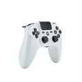 White wireless PS4 game controller with standard button layout and ergonomic design.