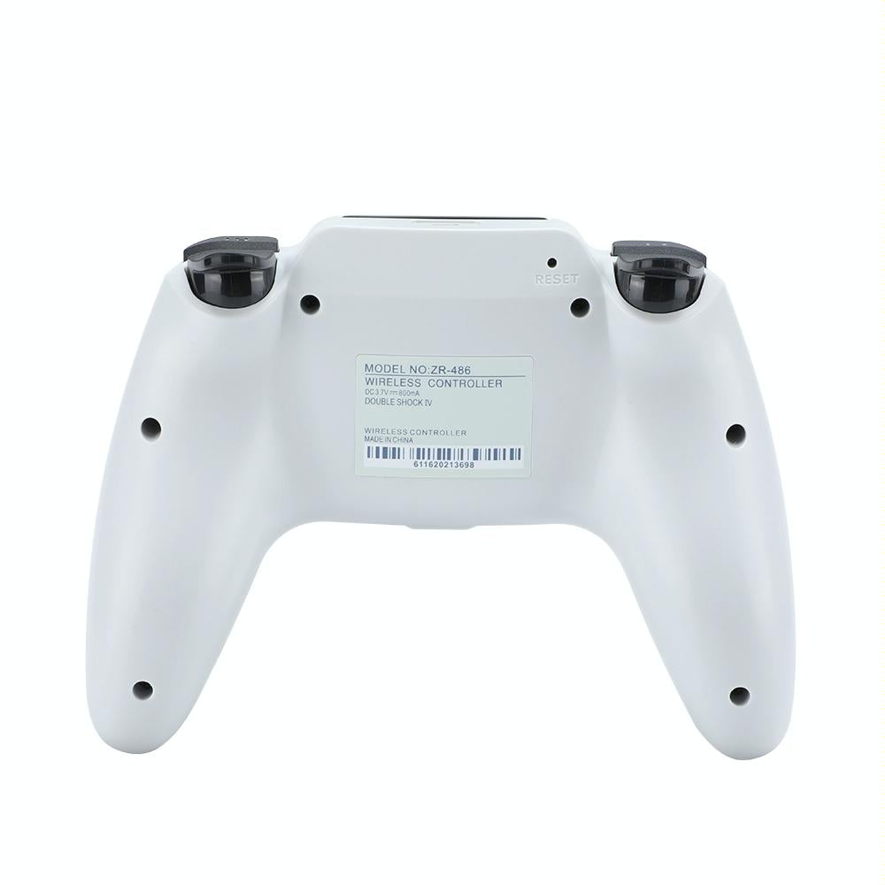 White wireless PS4 game controller with standard button layout and ergonomic design. — view 2