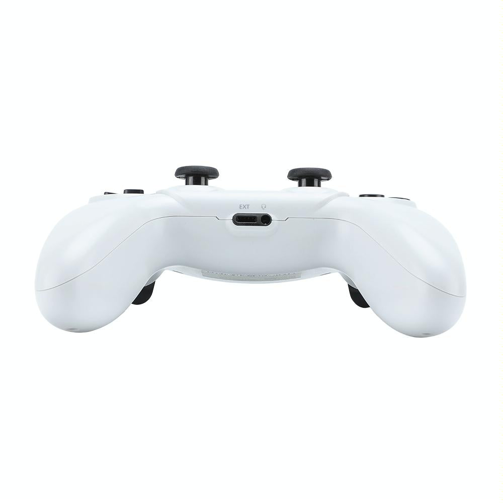 White wireless PS4 game controller with standard button layout and ergonomic design. — view 3