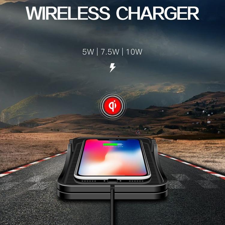 Black silicone non-slip wireless car charger pad and dashboard navigation mount — view 3