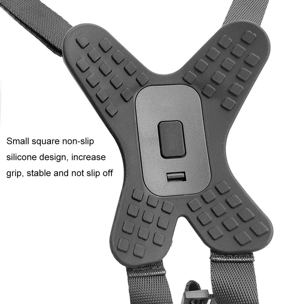 Black universal motorcycle helmet mount with adjustable chin strap and action camera attachment arm — view 3