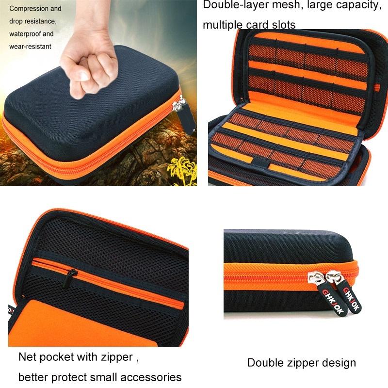 Portable black nylon game console storage bag with zipper and internal mesh card slots — view 5