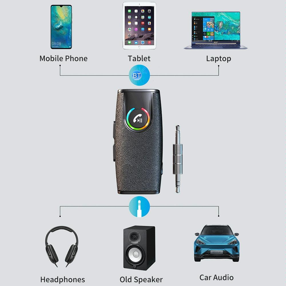 Black wireless car Bluetooth audio receiver with LED display and auxiliary connector for stereo systems — view 2