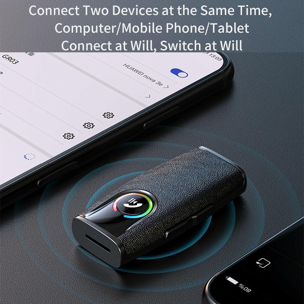 Black wireless car Bluetooth audio receiver with LED display and auxiliary connector for stereo systems — view 3