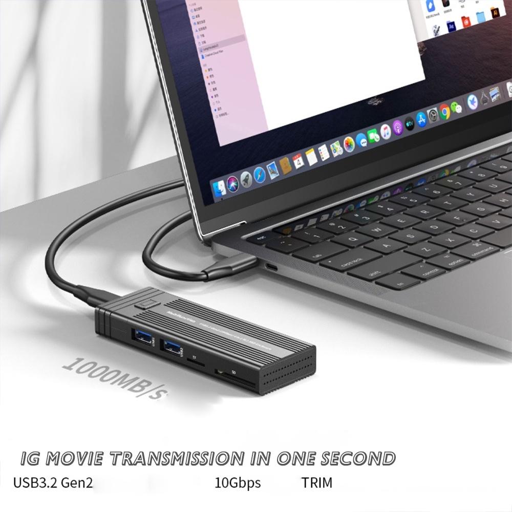 Multi-functional M.2 SSD enclosure and USB hub in premium silver aluminum alloy material. — view 2
