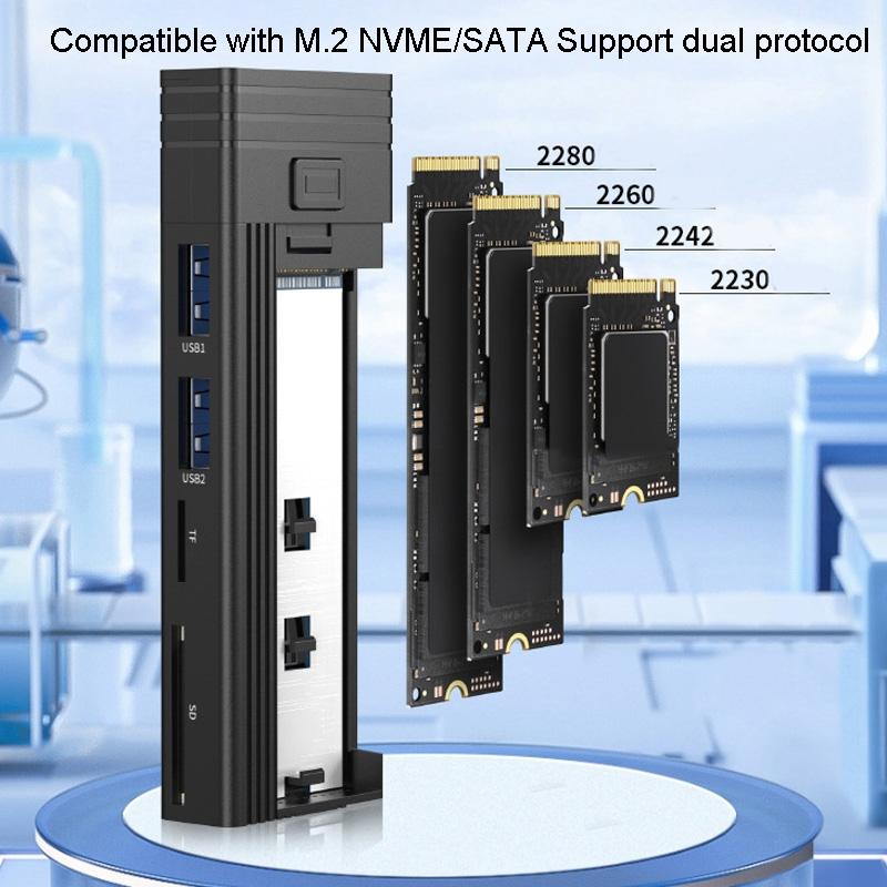 Multi-functional M.2 SSD enclosure and USB hub in premium silver aluminum alloy material. — view 5