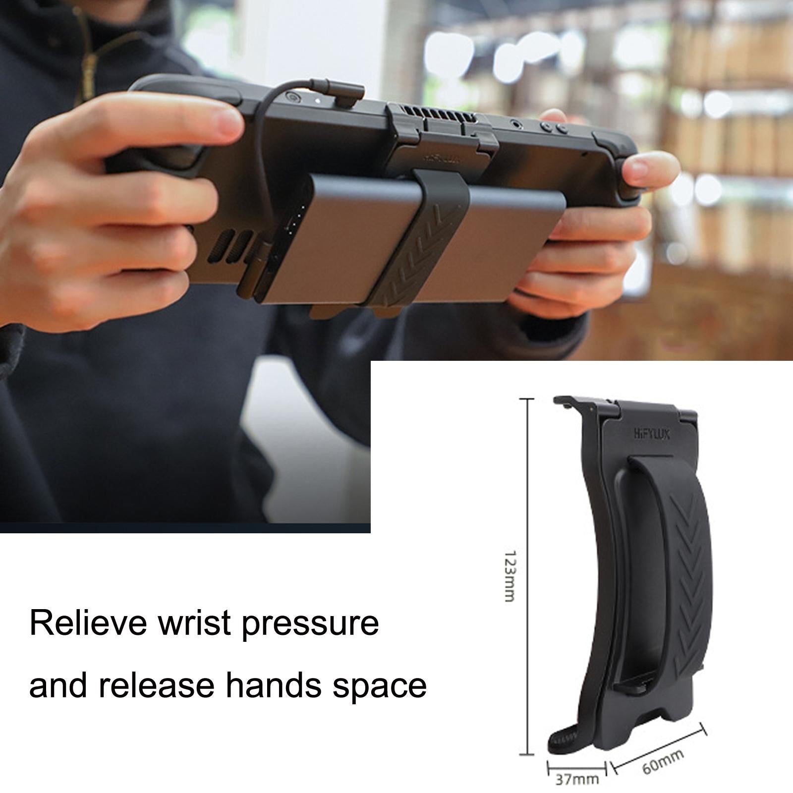 Black 2-in-1 Steam Deck charging base and power bank desktop stand with silicone padding
