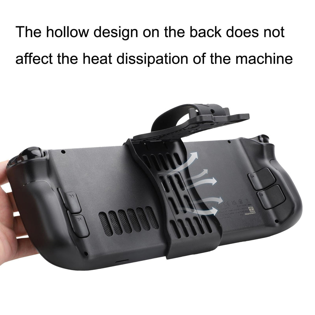 Black 2-in-1 Steam Deck charging base and power bank desktop stand with silicone padding — view 2