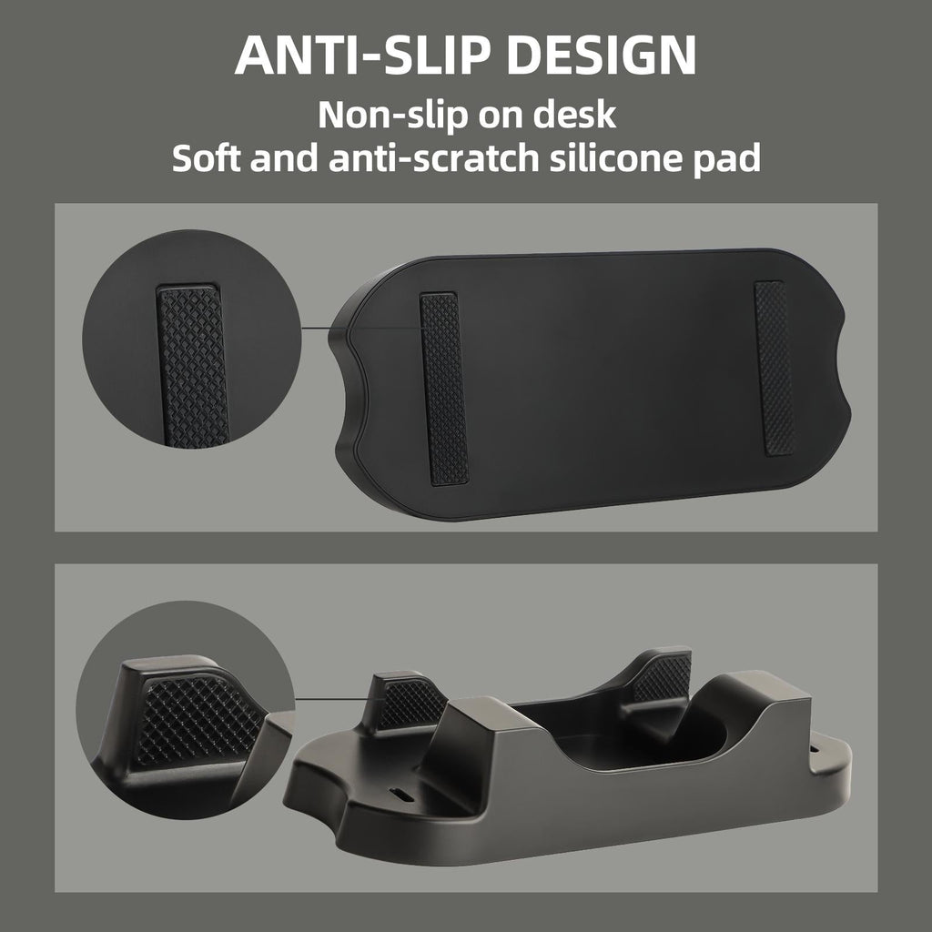 Black Steam Deck console stand and mobile phone bracket with anti-slip desktop base. — view 3