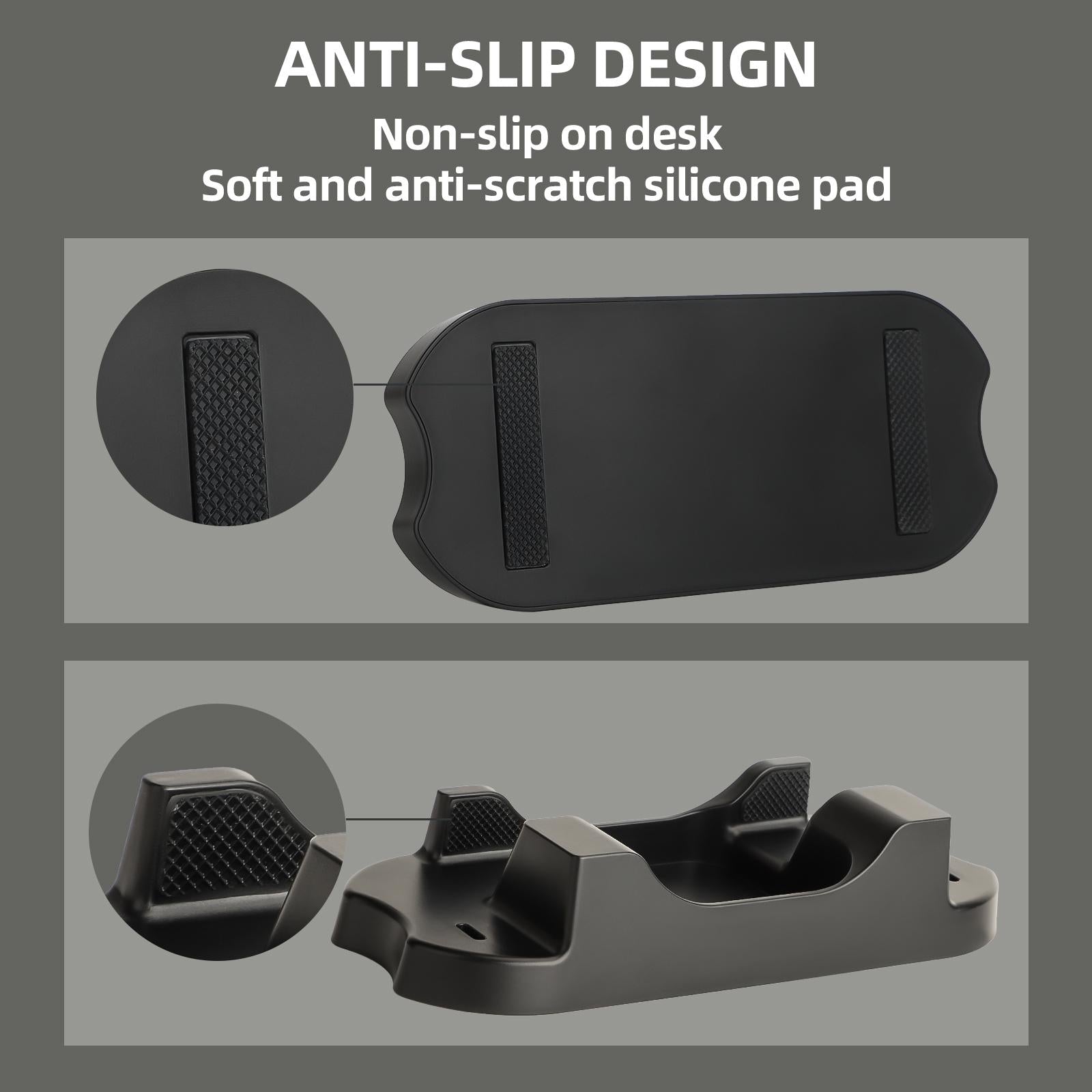 Black Steam Deck console stand and mobile phone bracket with anti-slip desktop base. — view 3