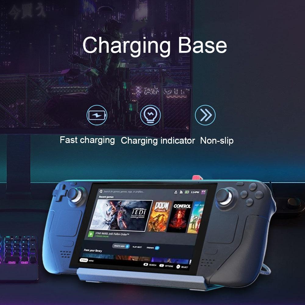 Silver gray aluminum alloy charging base and stand for Steam Deck handheld gaming console
