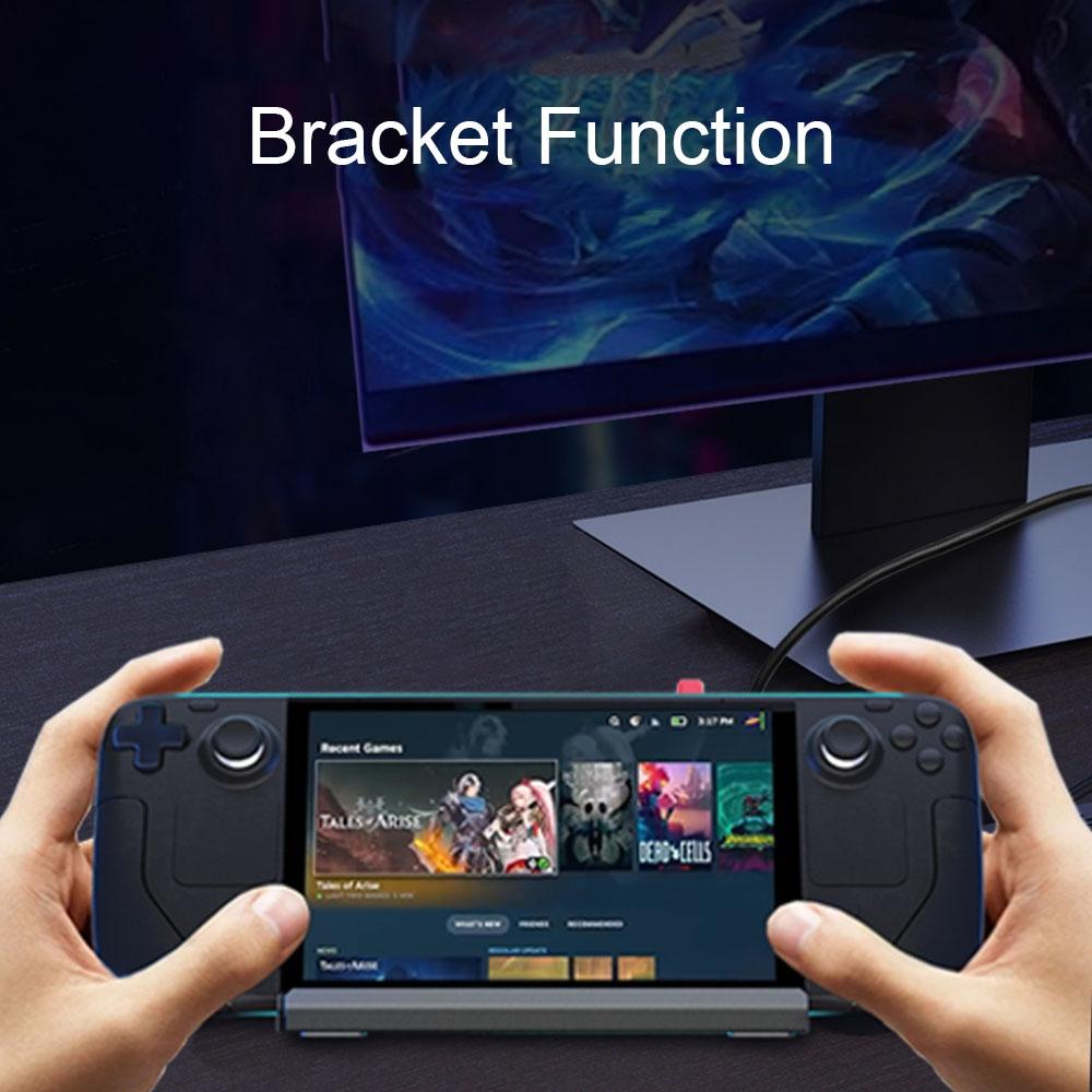 Silver gray aluminum alloy charging base and stand for Steam Deck handheld gaming console — view 2
