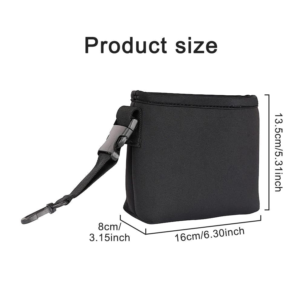 Black portable golf ball cleaning bag in waterproof nylon with detachable buckle clip — view 2