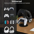 Black acrylic game controller stand and headphone hanger with round base and cable management hole