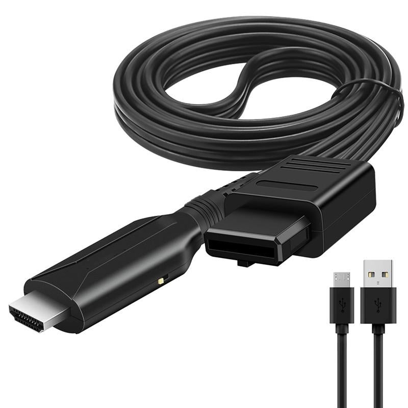 Universal HDMI adapter cable for Nintendo 64, SNES, and GameCube consoles in black plastic housing