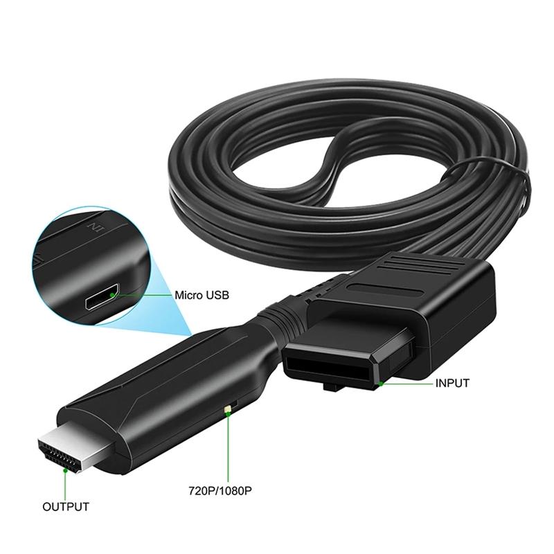 Universal HDMI adapter cable for Nintendo 64, SNES, and GameCube consoles in black plastic housing — view 3