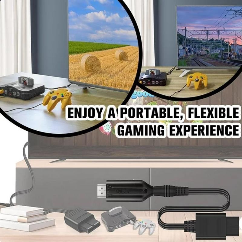 Universal HDMI adapter cable for Nintendo 64, SNES, and GameCube consoles in black plastic housing — view 4