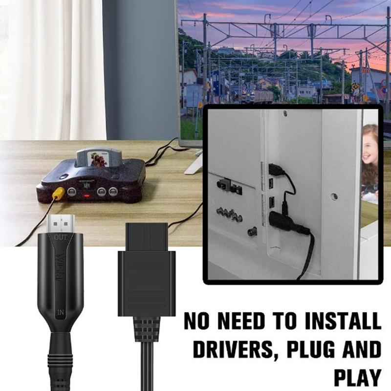 Universal HDMI adapter cable for Nintendo 64, SNES, and GameCube consoles in black plastic housing — view 5