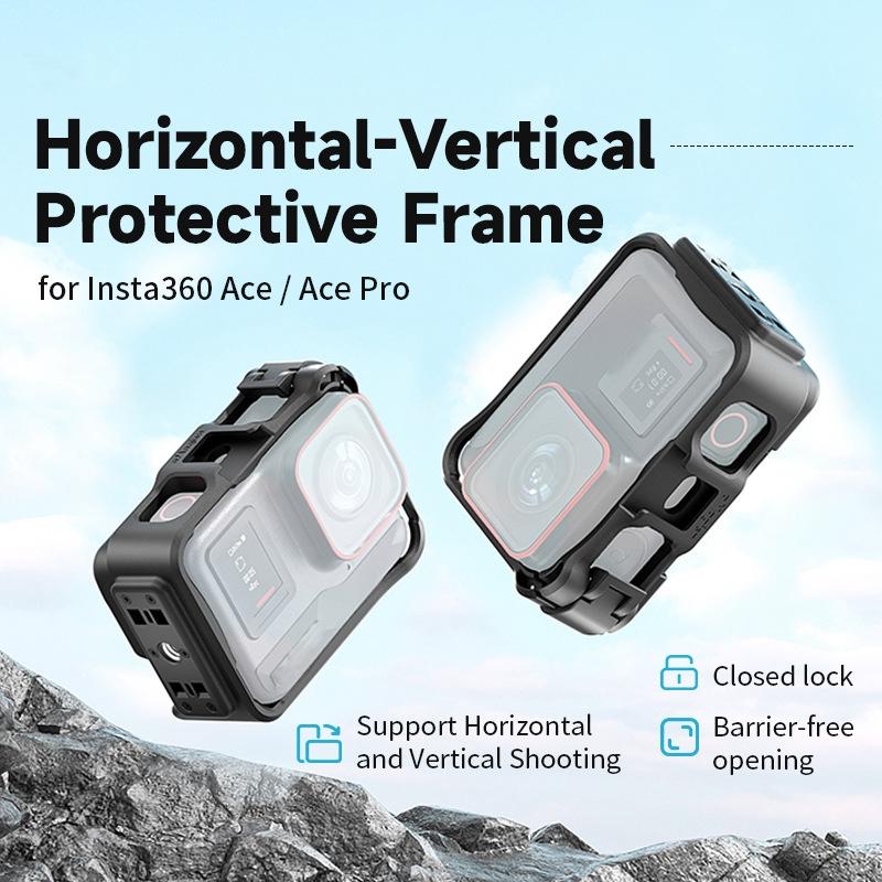 Black ABS action camera protective cage for Insta360 Ace and Pro series — view 2