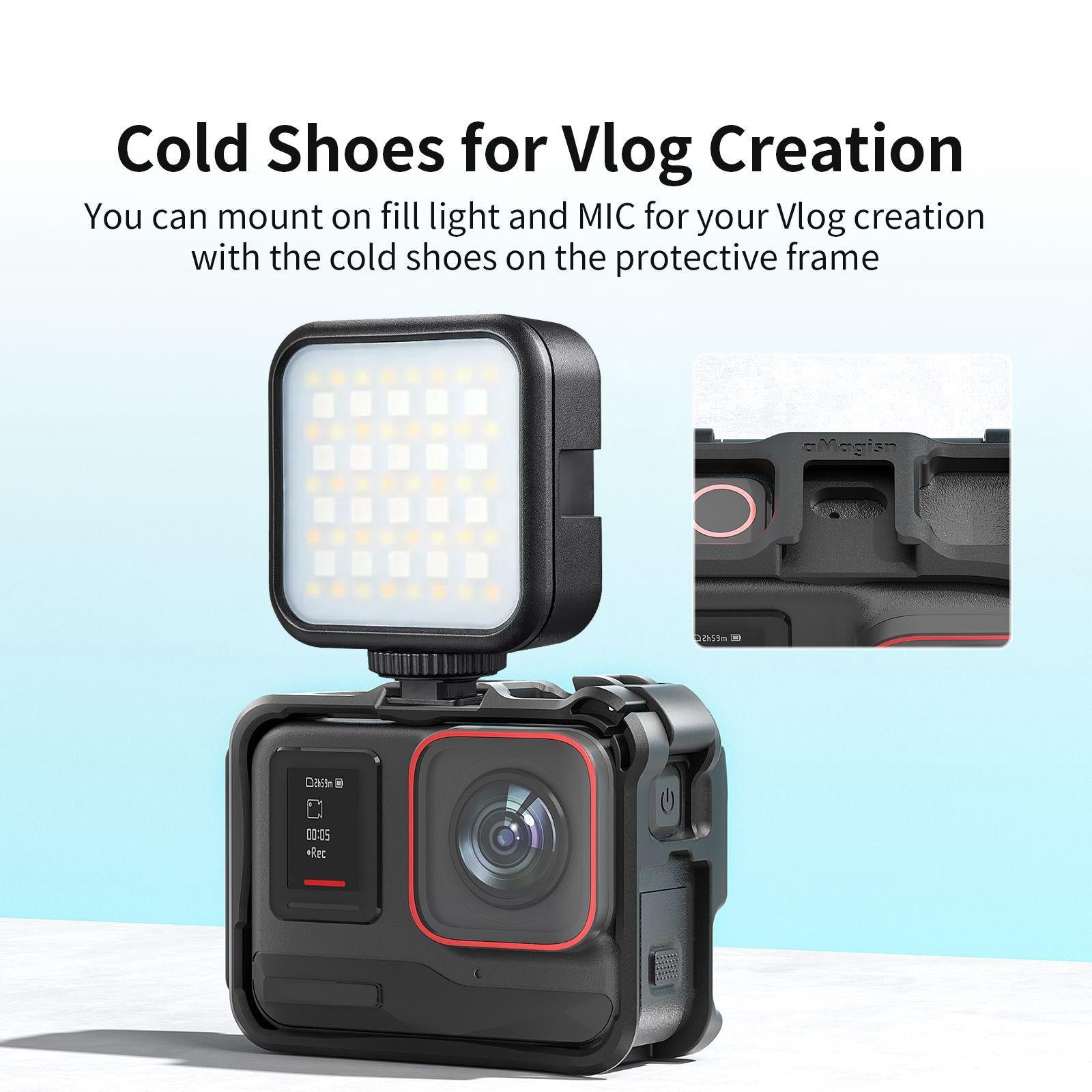 Black ABS action camera protective cage for Insta360 Ace and Pro series — view 3