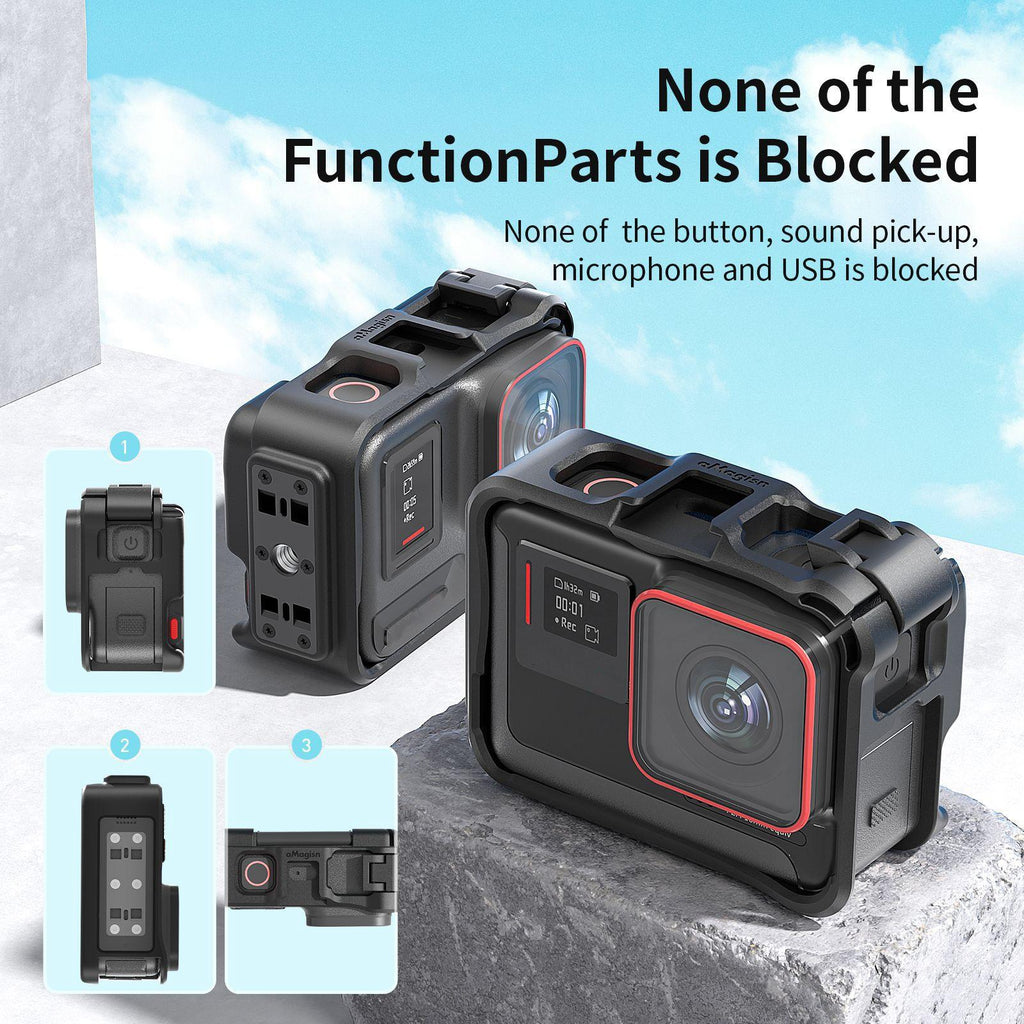 Black ABS action camera protective cage for Insta360 Ace and Pro series — view 4