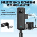 Insta360 X4 camera adapter made of black aluminum alloy with tripod and microphone mount connection