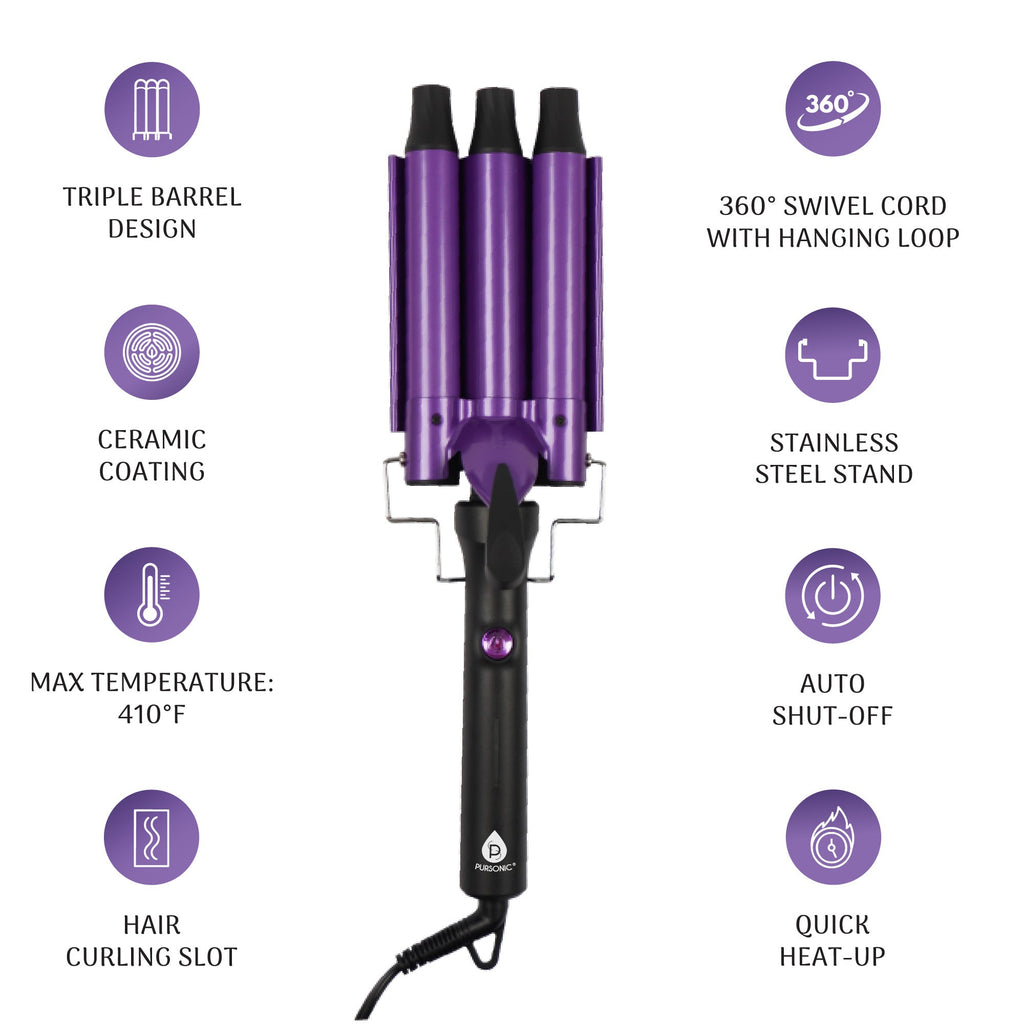 Pursonic dimmable LED vanity mirror and triple barrel ceramic hair curler styling set. — view 3