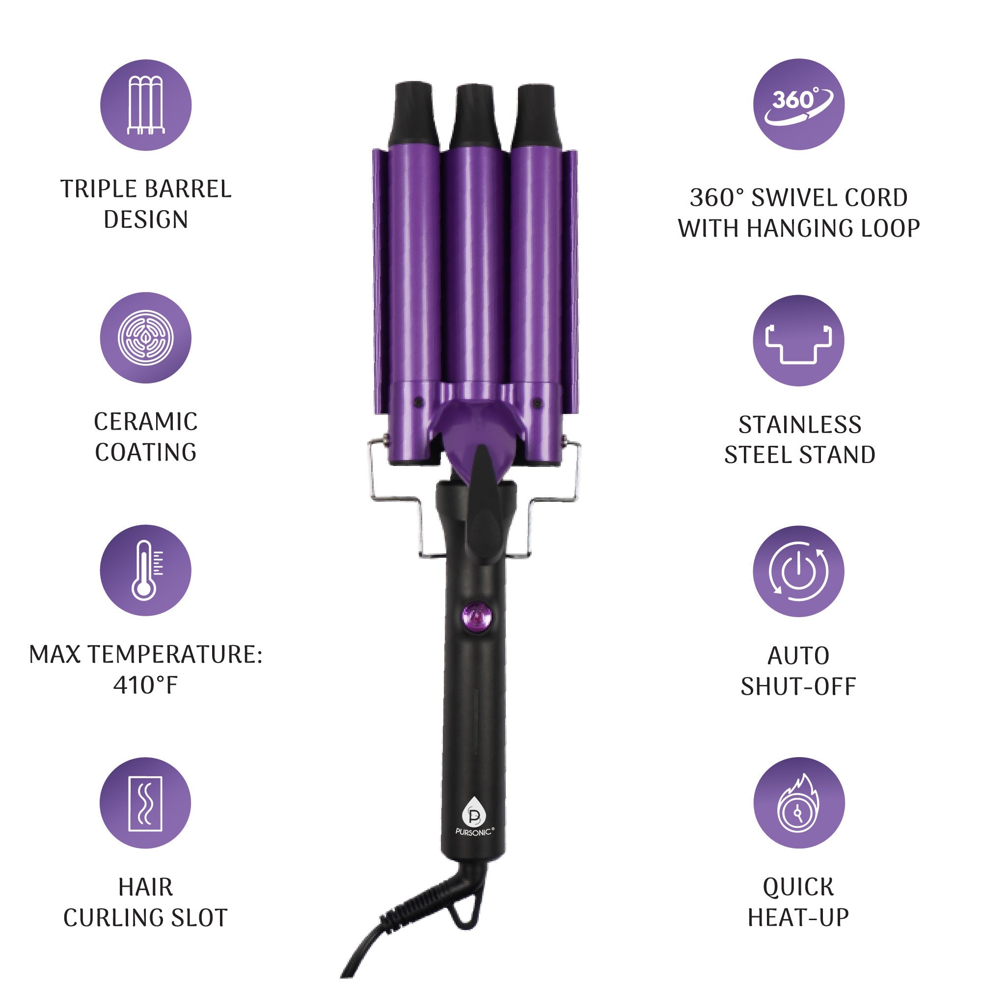 Pursonic dimmable LED vanity mirror and triple barrel ceramic hair curler styling set. — view 3