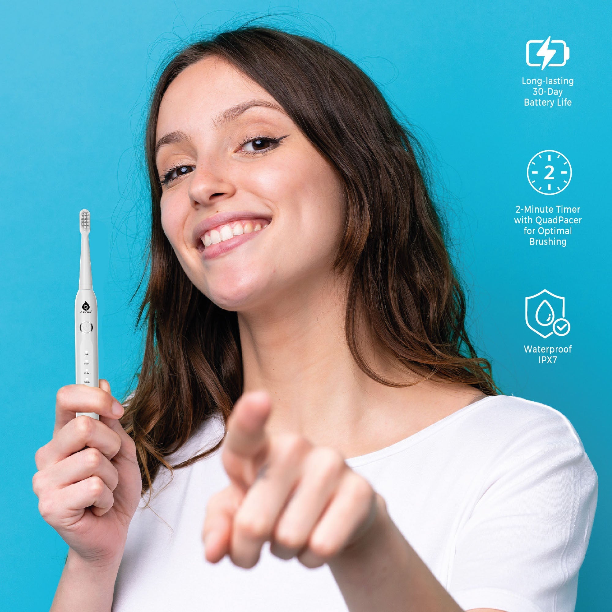Pursonic electric toothbrush and water flosser set with twelve replacement brush heads — view 4