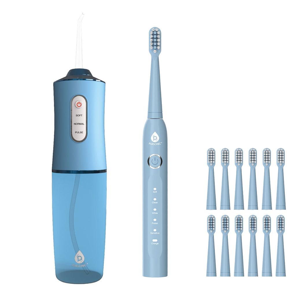 Pursonic electric toothbrush and water flosser set with twelve replacement brush heads — view 2