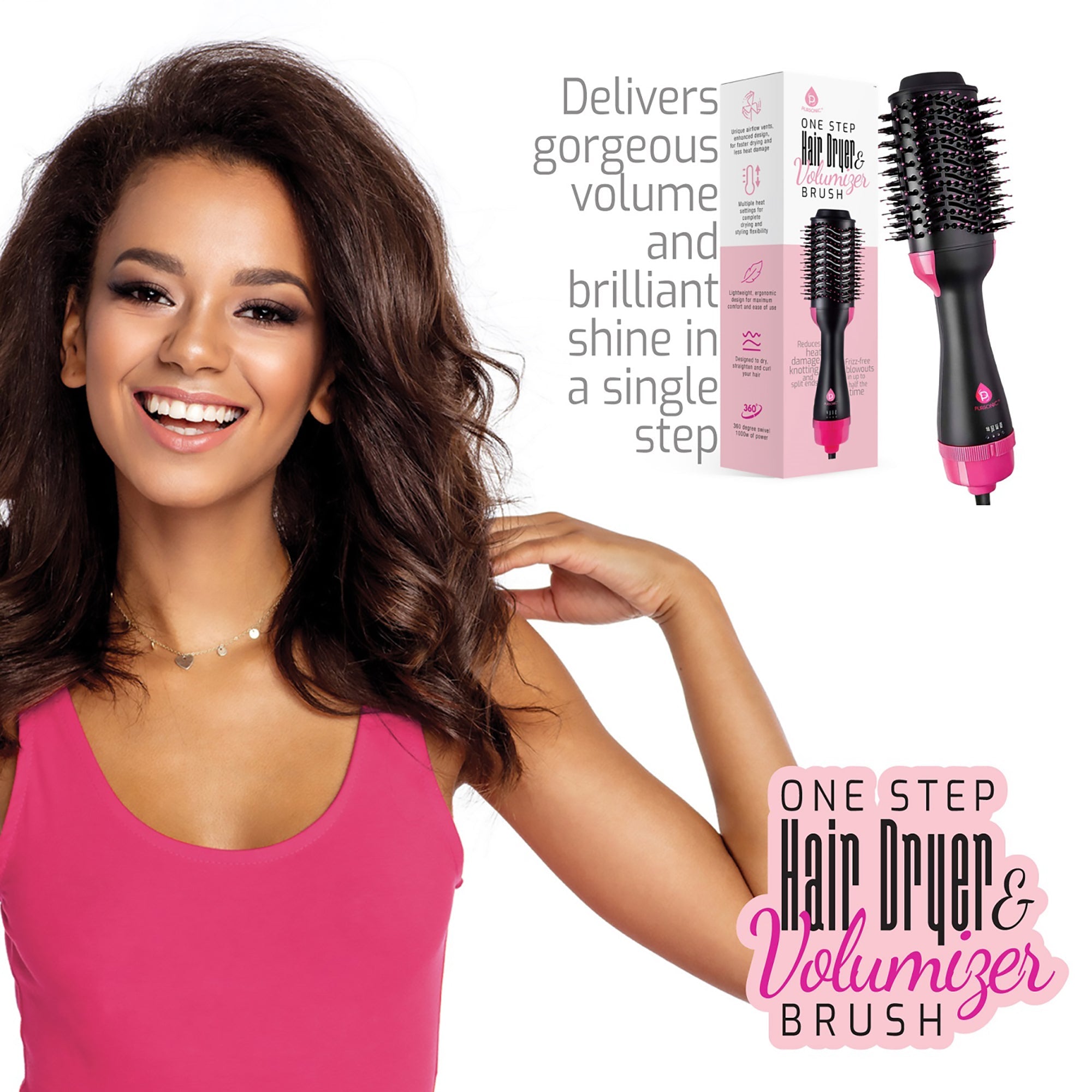 One step hair dryer and volumizer brush styling tool with ergonomic handle and soft bristles — view 4