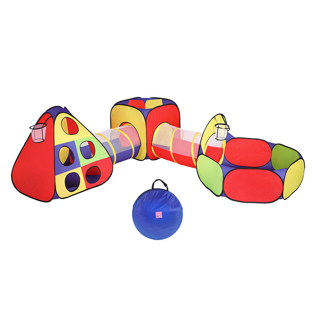 Kids play tent set with teepee, crawl tunnel, and ball pit in multi-coloured polyester — view 2