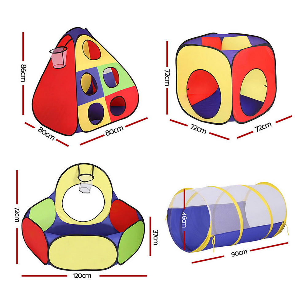 Kids play tent set with teepee, crawl tunnel, and ball pit in multi-coloured polyester — view 3