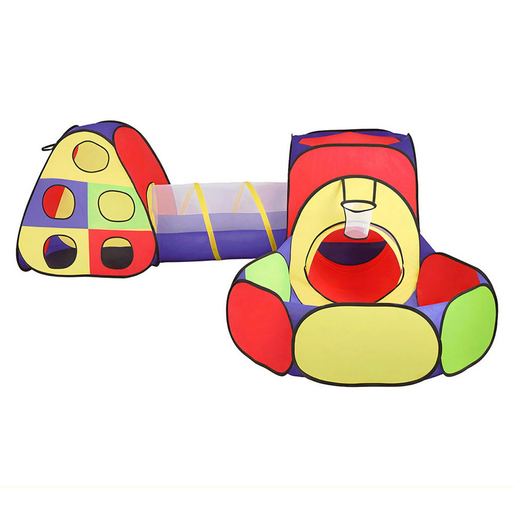 Kids play tent set with teepee, crawl tunnel, and ball pit in multi-coloured polyester — view 4