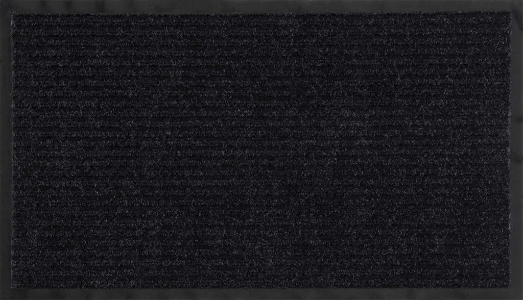 Basic black outdoor doormat, low profile polyester mat with rubber backing for porches and entryways — view 2