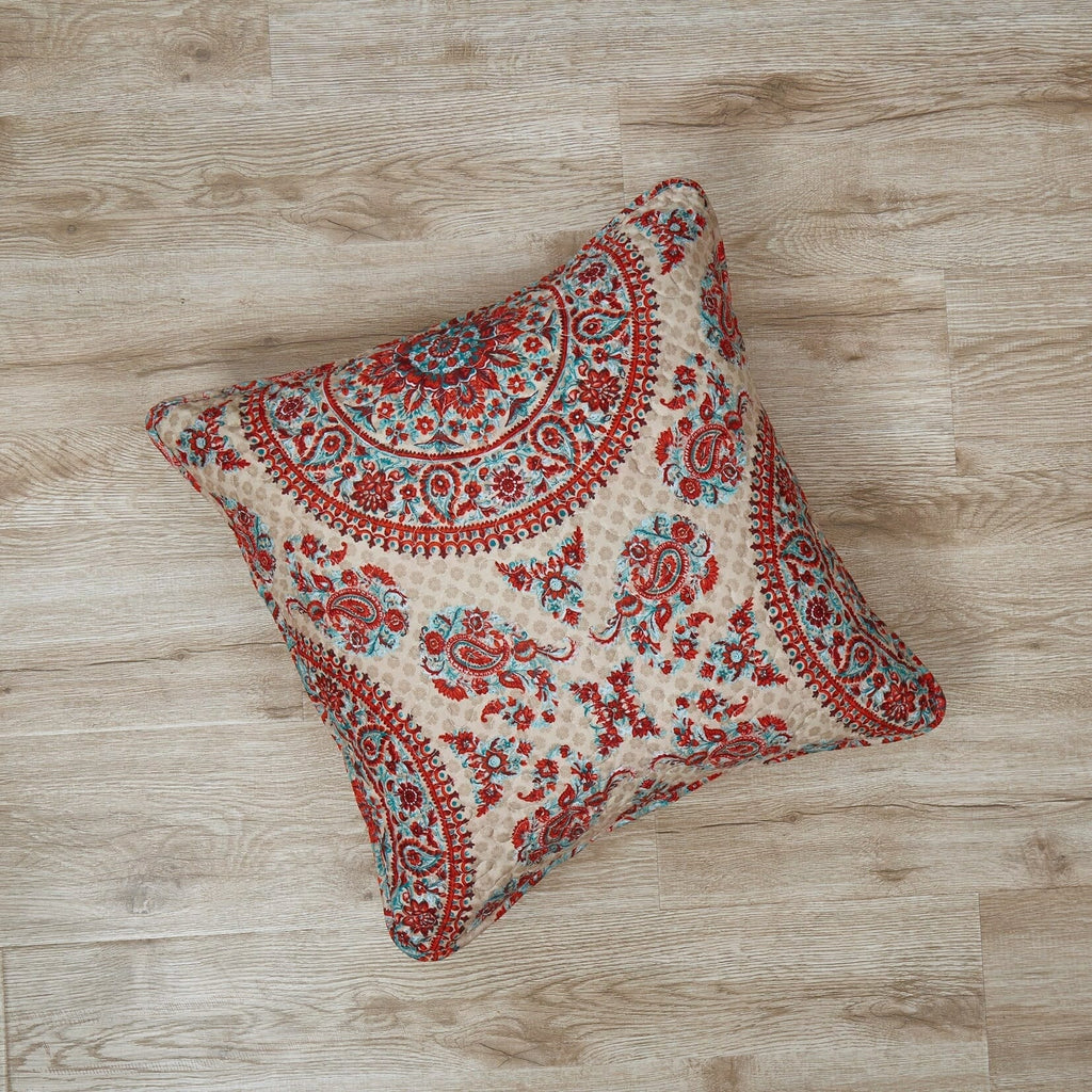 Bohemian desert medallion throw pillow cover featuring warm taupe floral patterns in soft microfiber fabric. — view 4