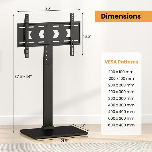 Black metal height adjustable floor TV stand with an AV shelf for flat screens. — view 3