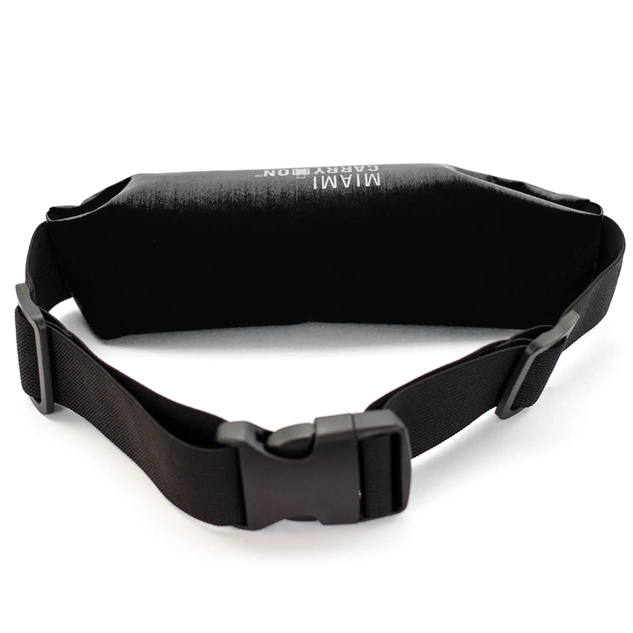 Water-resistant black Lycra workout belt bag with adjustable strap and reflective safety strip — view 4
