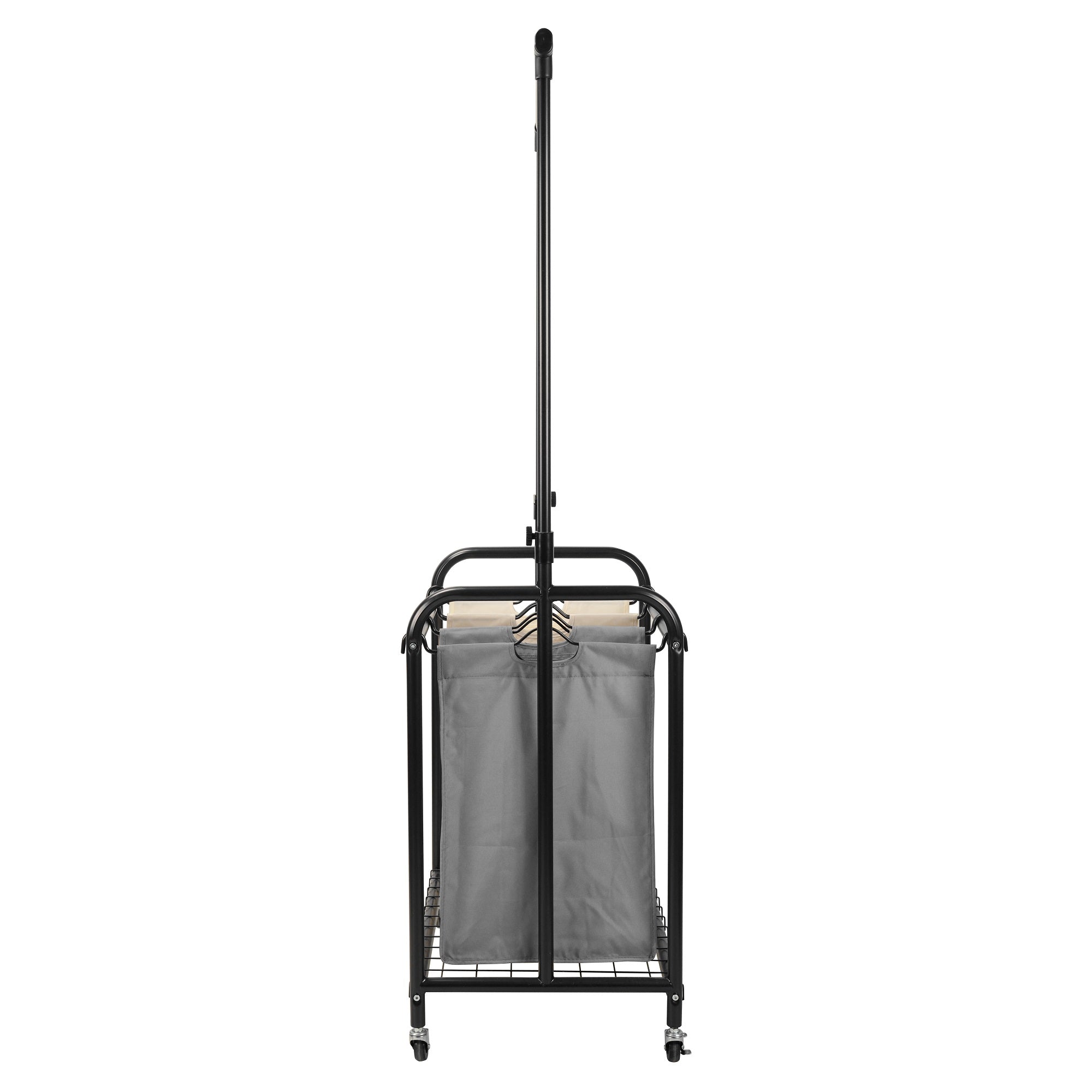 Rolling laundry sorter with three bags, metal frame, and adjustable hanging bar on caster wheels — view 5