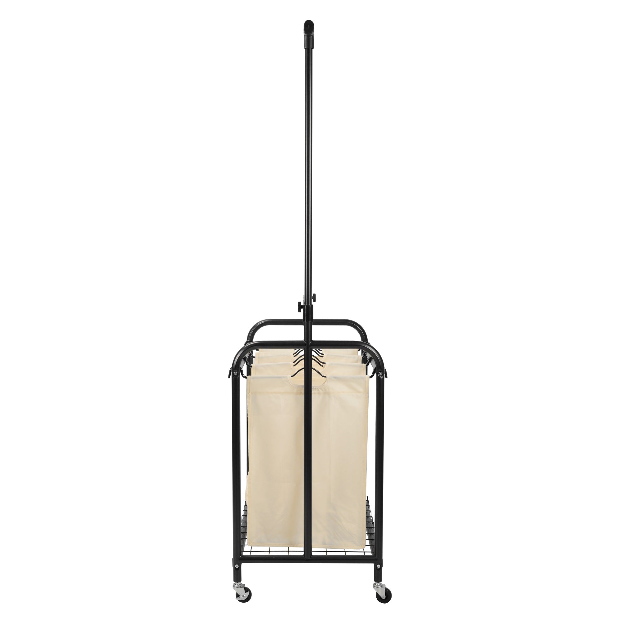 White 3-bag rolling laundry sorter with metal frame and adjustable hanging bar for home organization — view 6